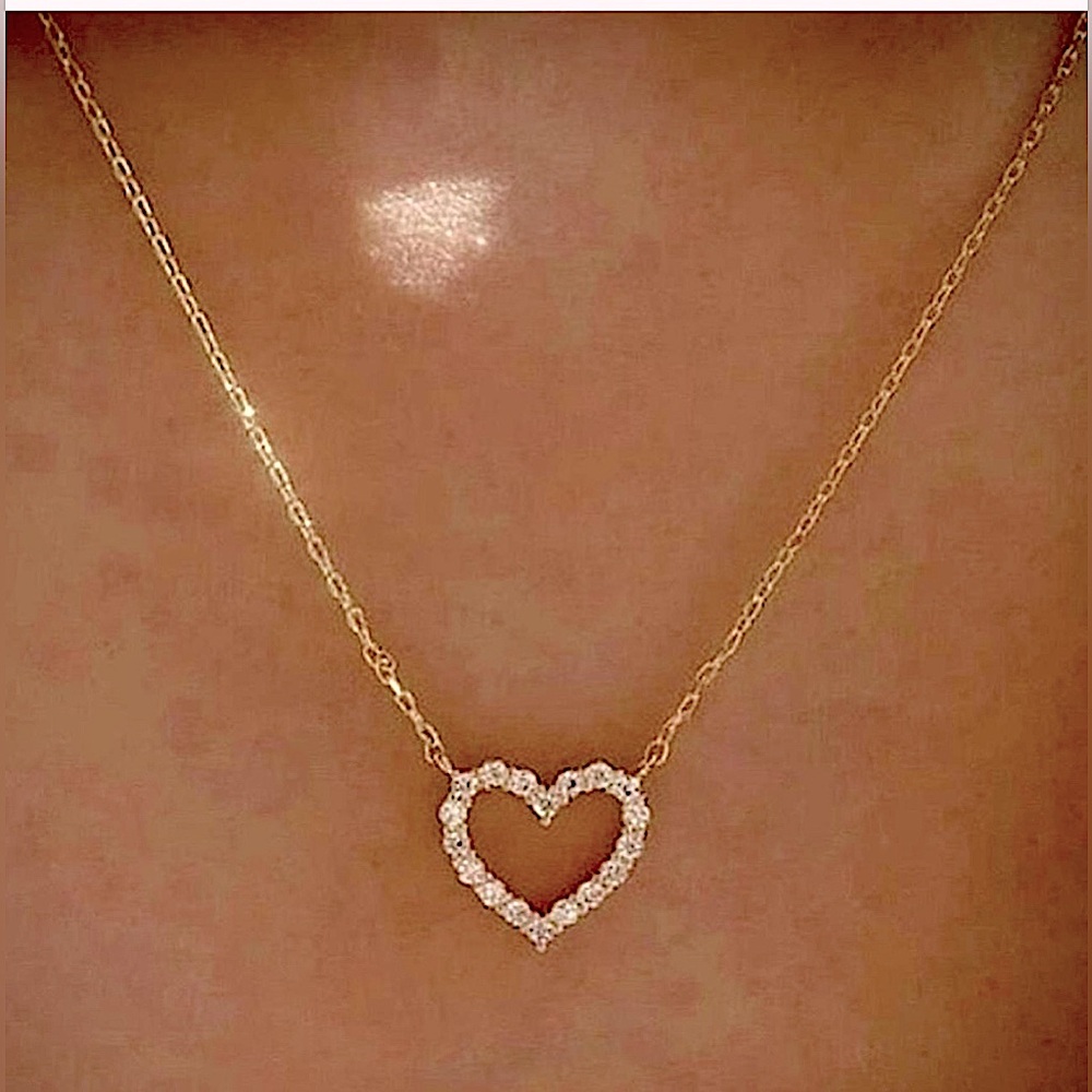 New Dainty Open Heart CZ Gold Plated Necklace